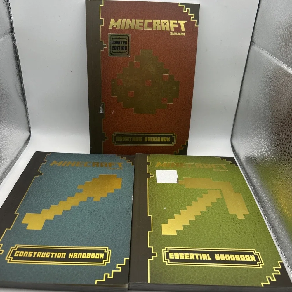 Mojang Minecraft Set/Lot Of 3 Paperback Books: Construction, Redstone, Essential